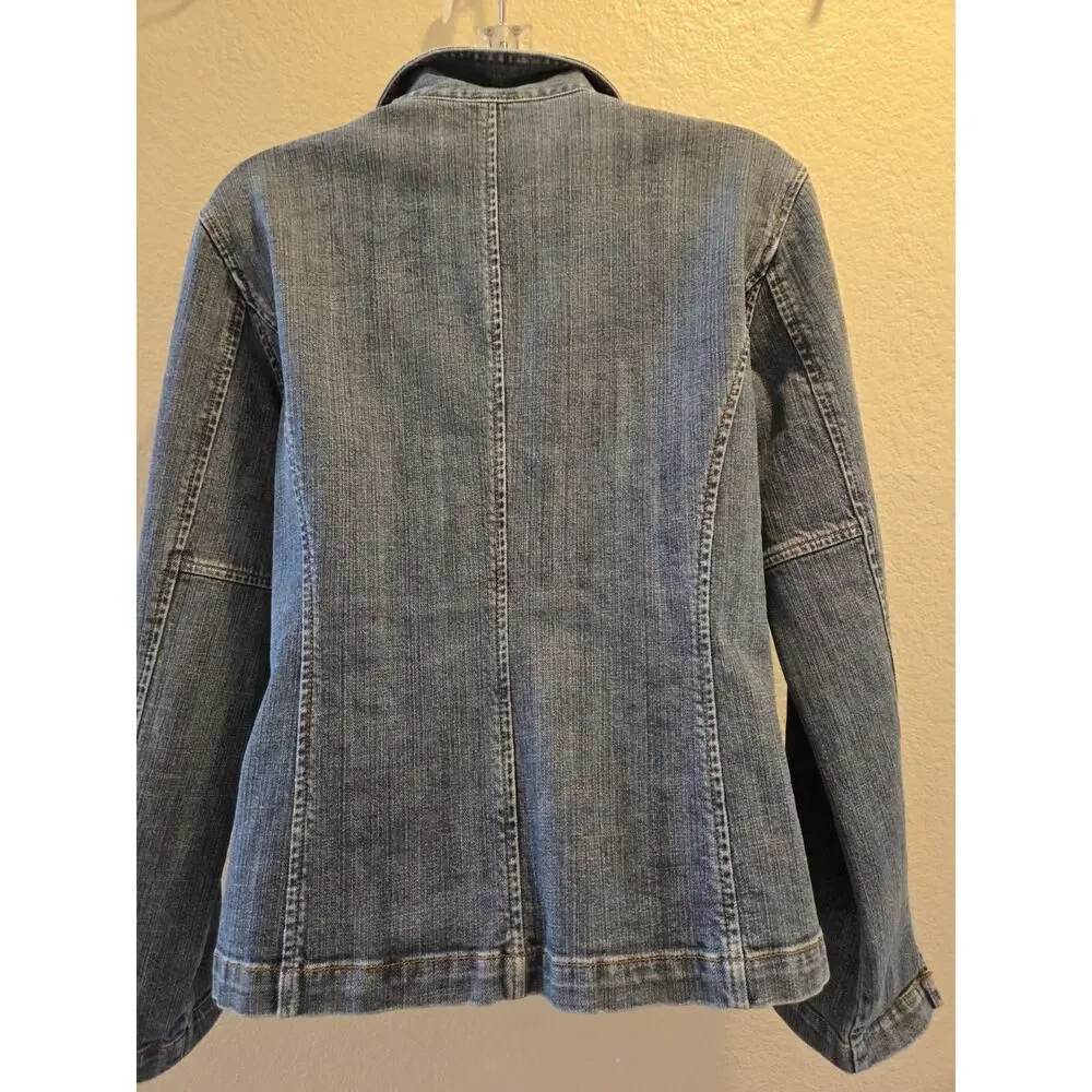 Ruffled Front Chicos platinum jean jacket  Chico size 1 (Approx Size 8-10)